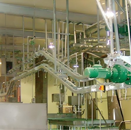 This equipment is parallel to the step-by-step carcass processing conveyor and the floor-standing white-offals synchronous checking conveyor. It is used to receive and convey cattle red-offals, so that the inspection personnel can conduct comparative inspections on the red-offals, white-offals and carcasses in synchronous operation. It is suitable for large and medium-sized slaughtering and processing plants.