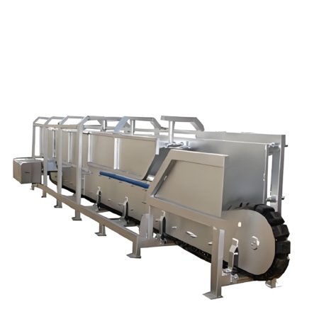 This equipment is used in the conveying process of live pigs, so that workers can tie the bleeding chain to the hind legs of the moving live pigs and hang them on the lifting track. It is suitable for small slaughtering and processing plants, or as a supplementary equipment for large and medium-sized slaughtering and processing plants. It is often used in conjunction with a pipe rail hoist or a traditional hanging bleeding conveyor, and can also be used in conjunction with a hand-held electric anesthesia device.