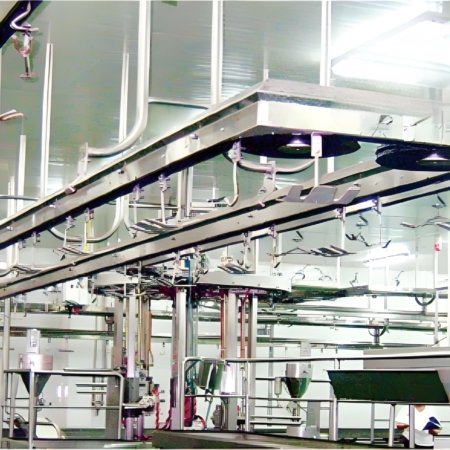 This equipment is installed in parallel with the leather-pulling overhead conveyor, and is used to hang and convey sheep heads and hooves, so that inspectors can inspect the heads and hooves in operation. It is suitable for large and medium-sized slaughtering and processing plants.